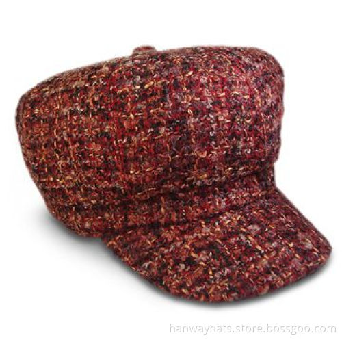 Women's Fashionable Newsboy Hat with Self Band and Top Button Trim, Made of Multi Boucle